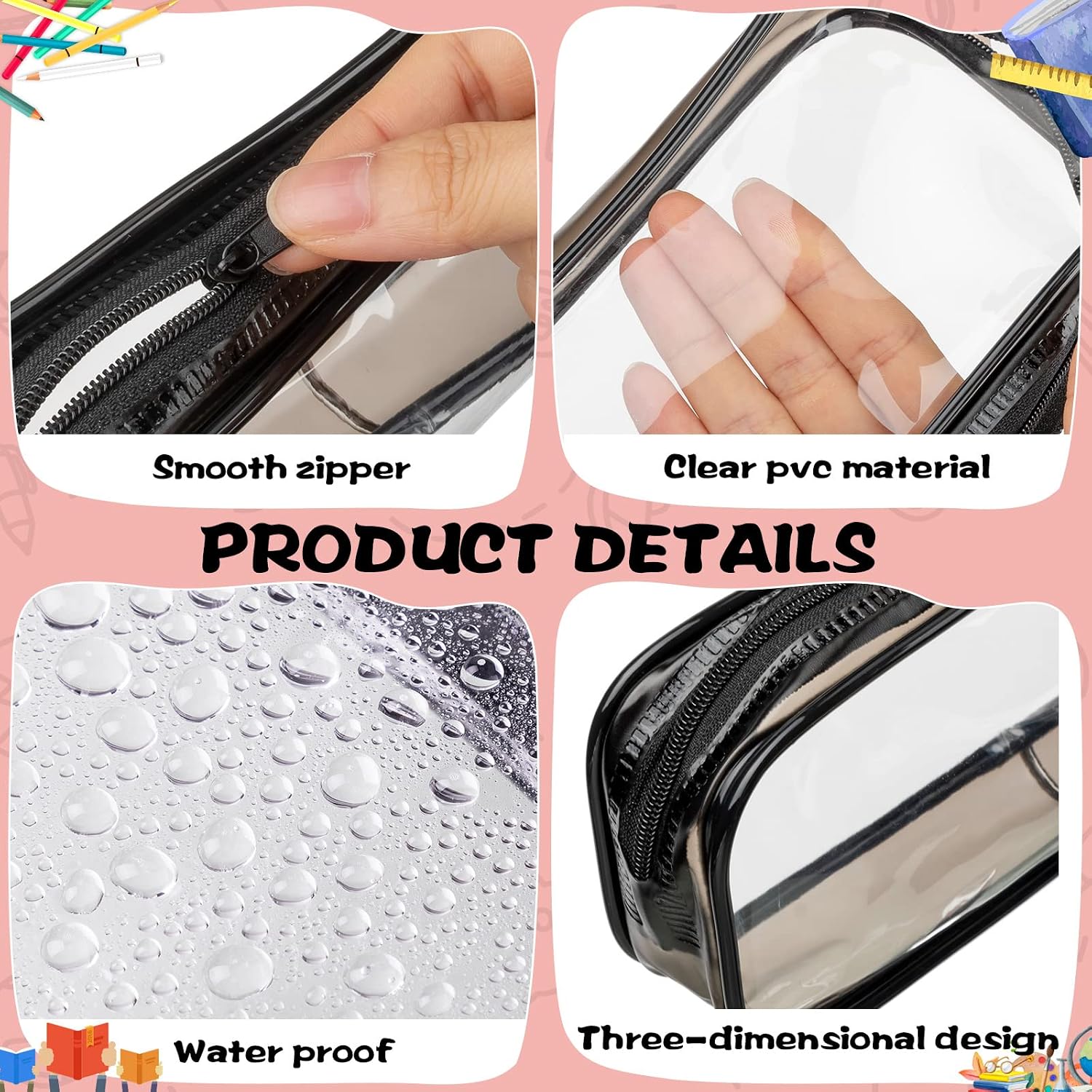 Close-up of custom UV-printed pencil pouch design