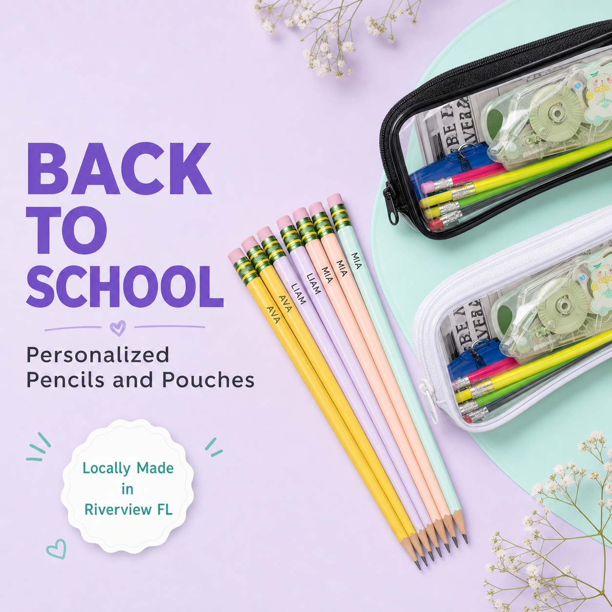 Match and Stack Back-to-School Bundle - engraved pencils and matching pouch