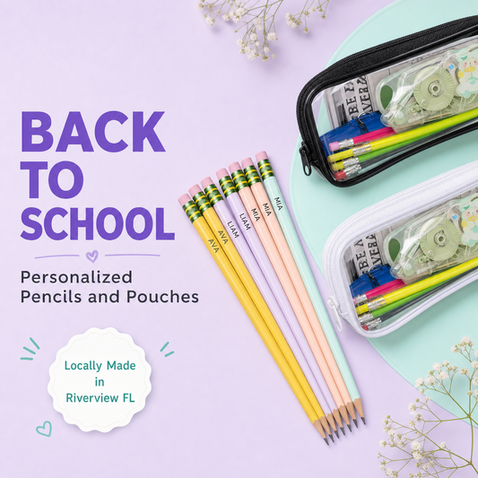 Match and Stack Back-to-School Bundle - engraved pencils and matching pouch